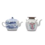 TWO CHINESE TEAPOTS AND COVERS.