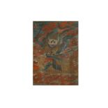 A TIBETAN THANGKA OF A BUDDHIST GUARDIAN.