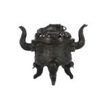 A CHINESE BRONZE 'ELEPHANT' INCENSE BURNER AND COVER.