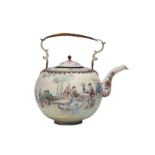 A LARGE CHINESE FAMILLE ROSE CANTON ENAMEL TEAPOT AND COVER.