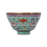 A CHINESE FAMILLE ROSE TURQUOISE-GROUND BOWL.