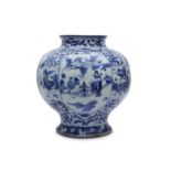 A LARGE CHINESE BLUE AND WHITE FIGURATIVE JAR.