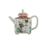 A CHINESE FAMILLE VERTE TEAPOT AND COVER.