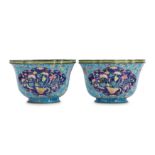 A PAIR OF CHINESE CANTON ENAMEL JARDINIERES.