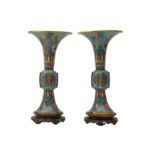 A PAIR OF CHINESE CLOISONNE ENAMEL VASES, GU.