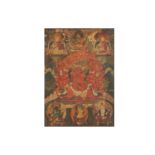 A TIBETAN THANGKA OF THE GUARDIAN YAMANTAKA.