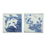 A PAIR OF CHINESE BLUE AND WHITE 'BIRDS' PANELS.