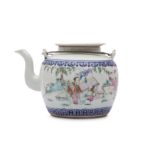 A CHINESE FAMILLE ROSE TEAPOT AND COVER.