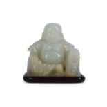 A CHINESE PALE CELADON JADE FIGURE OF BUDAI HESHANG.