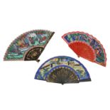 λ THREE CHINESE FOLDING FANS.