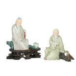 TWO CHINESE FAMILLE ROSE SCHOLAR FIGURES.