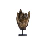 A LARGE GILT-BRONZE MODEL OF A HAND.