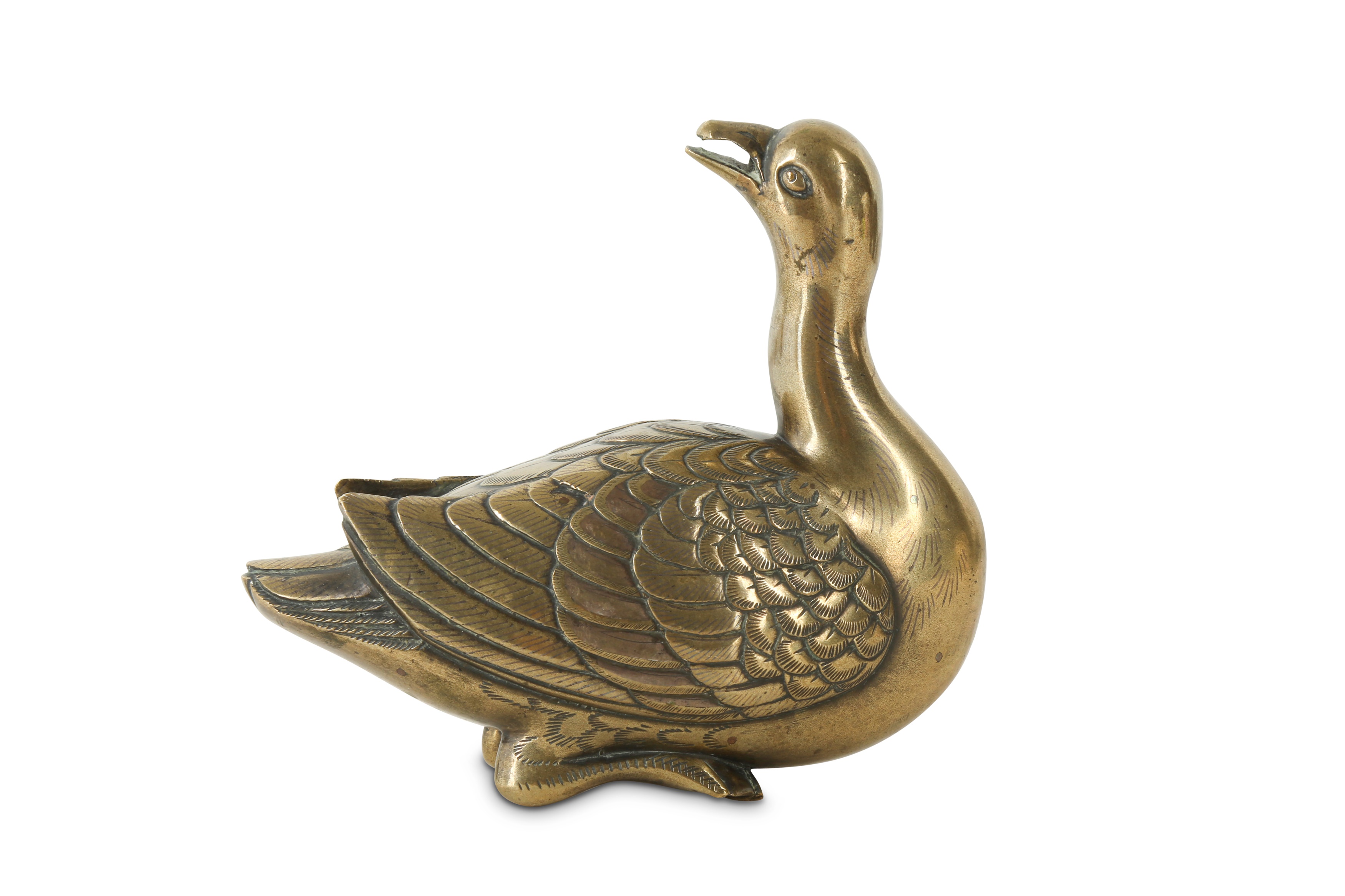 A CHINESE SILVER AND GOLD INLAID BRONZE 'GOOSE' WATER DROPPER. - Image 2 of 2