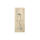 A CHINESE INK PAINTING OF A LADY.
