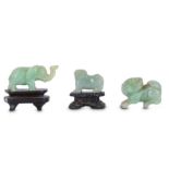 THREE CHINESE JADE AND JADEITE CARVINGS.