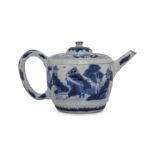 A CHINESE BLUE AND WTHIE TEAPOT AND COVER.