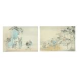 TWO CHINESE INK PAINTINGS OF SCENES FROM THE ELEGANT GATHERING IN THE WESTERN GARDEN.