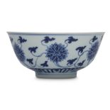 A CHINESE BLUE AND WHITE 'LOTUS' BOWL.