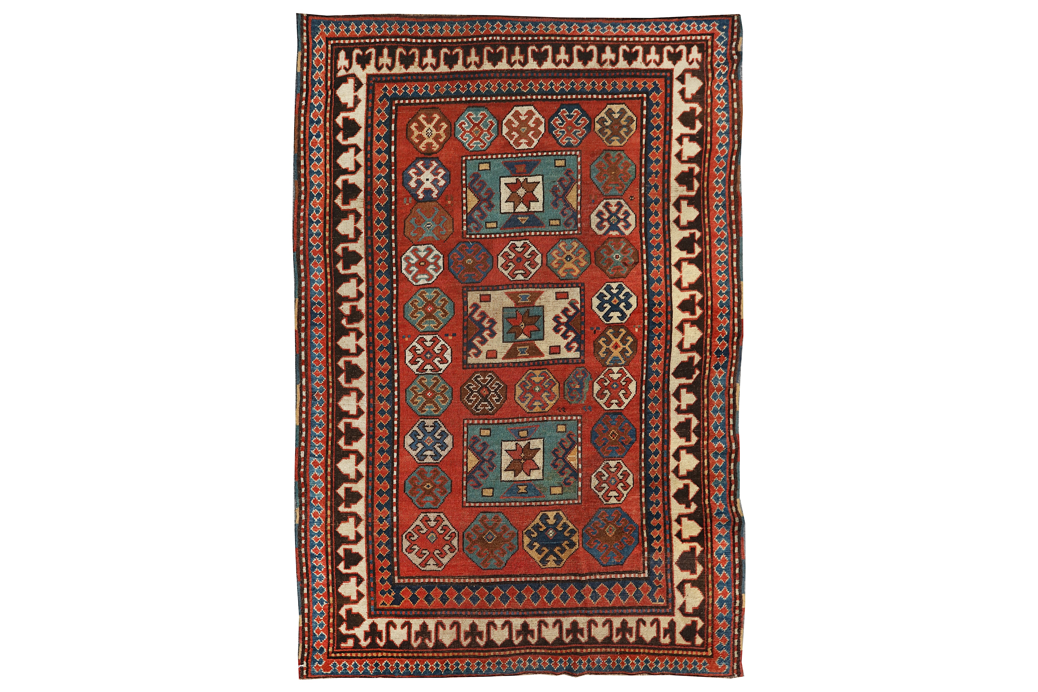 AN ANTIQUE BORJALU KAZAK RUG, SOUTH CAUCASUS