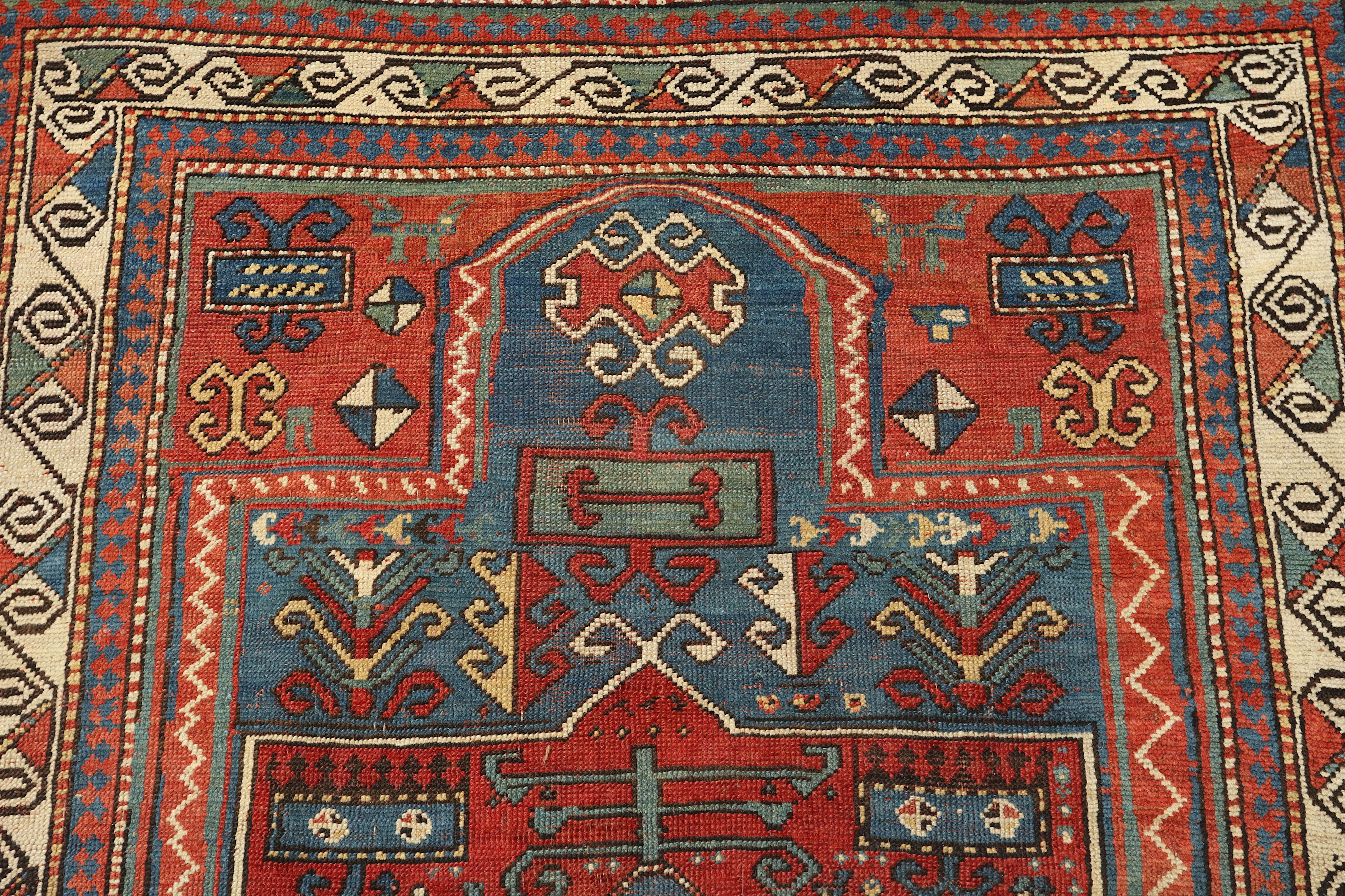 AN ANTIQUE KAZAK DOUBLE PRAYER RUG, SOUTH CAUCASUS - Image 3 of 8