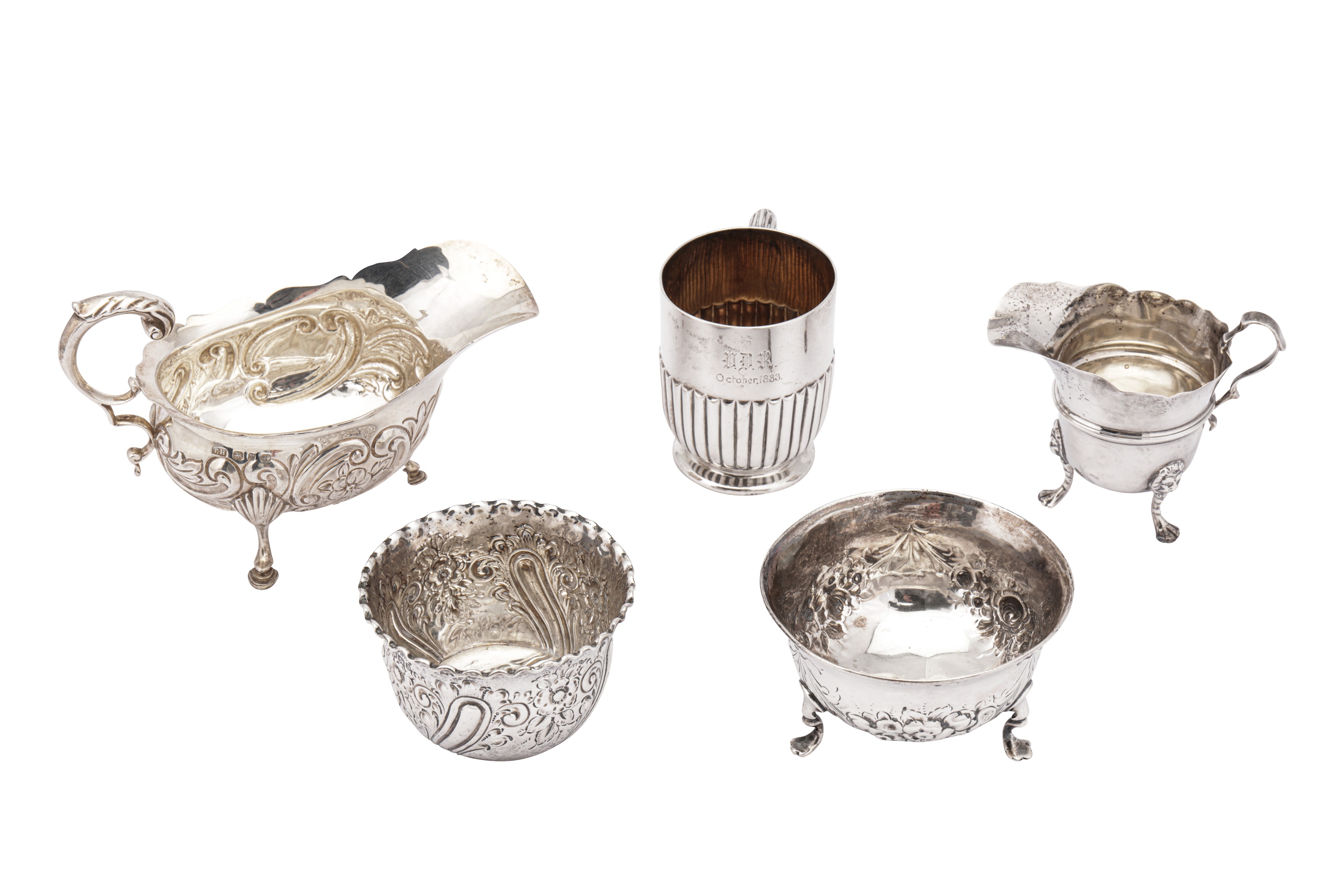 A mixed group of sterling silver, including a Victorian sauceboat Birmingham 1897 by Thomas Hayes