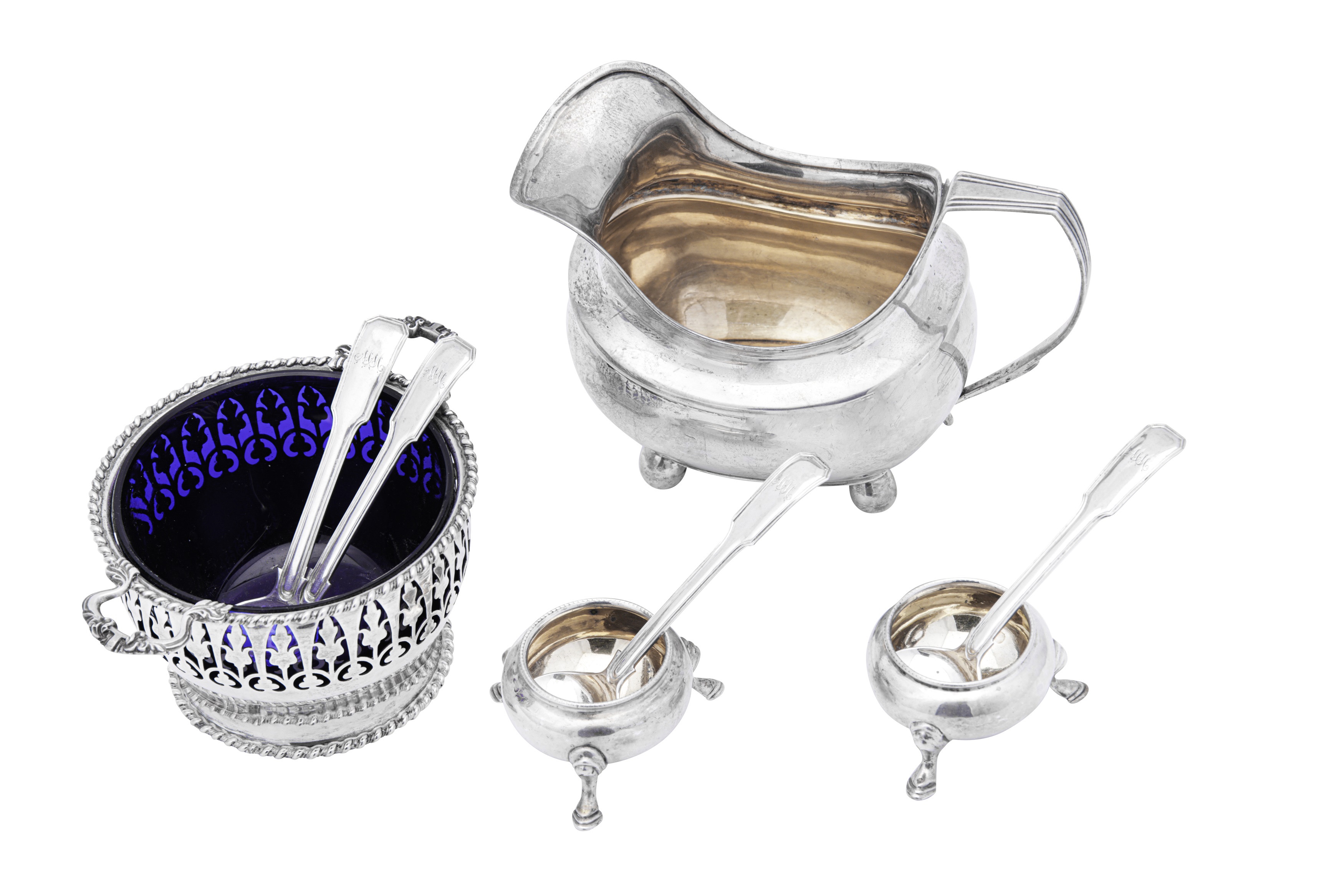 A mixed group of antique sterling silver, including a George III milk jug London 1811 by George - Image 2 of 2