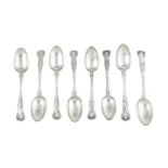 A matched set of Victorian and later sterling silver King’s pattern dessert spoons