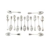 A mixed group of Fiddle pattern sterling silver dessert spoons