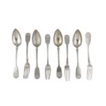 A set of eight mid -19th century German 13 loth (812 standard) silver tablespoons and forks,