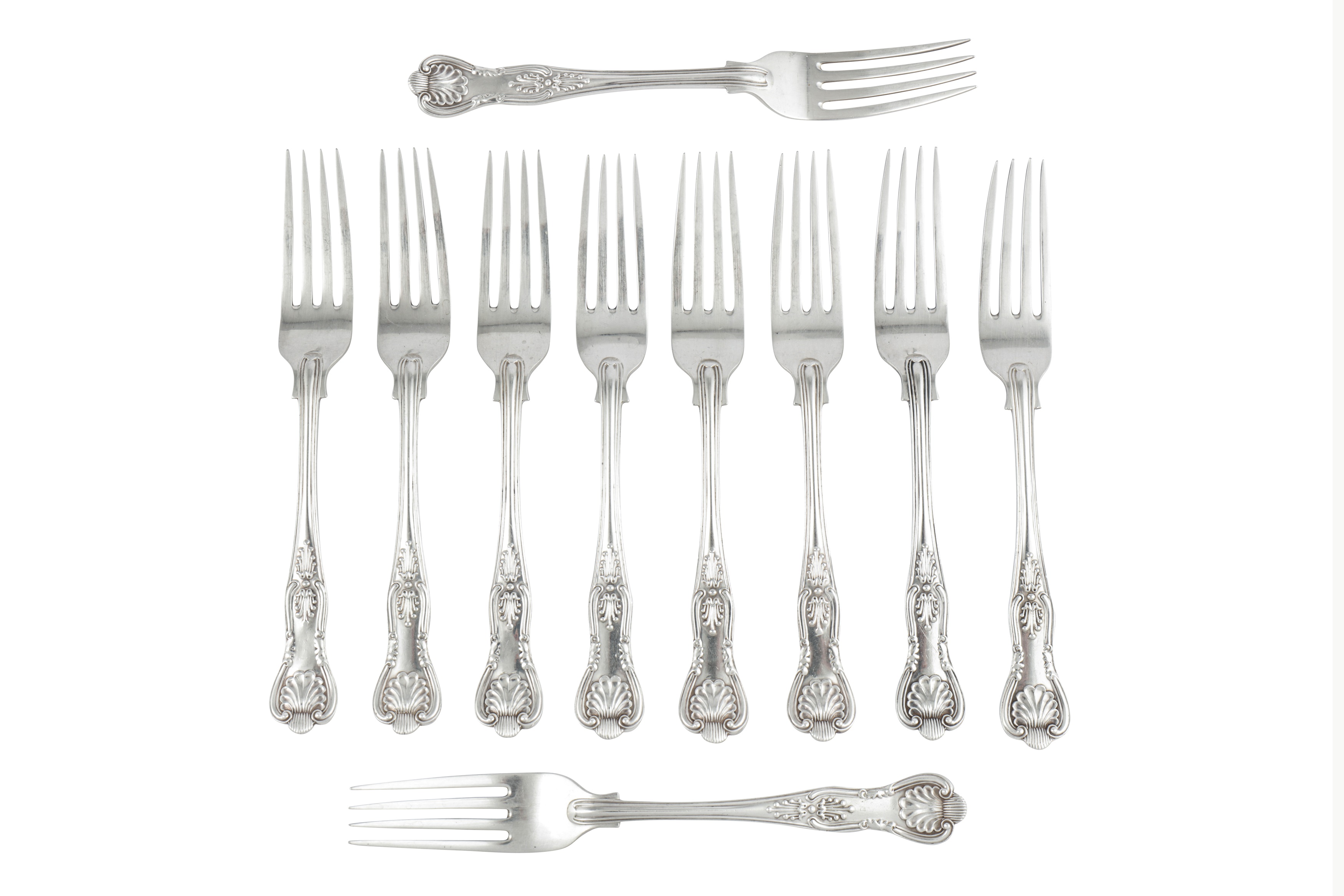 A set of ten George V sterling silver dessert forks, London 1932/33 by Josiah Williams & Co