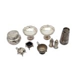 A mixed group of sterling silver including a pair of George V pedestal bon-bon dishes Birmingham