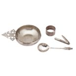 A mixed group of sterling silver including an Edwardian porringer, London 1909 by Goldsmiths and