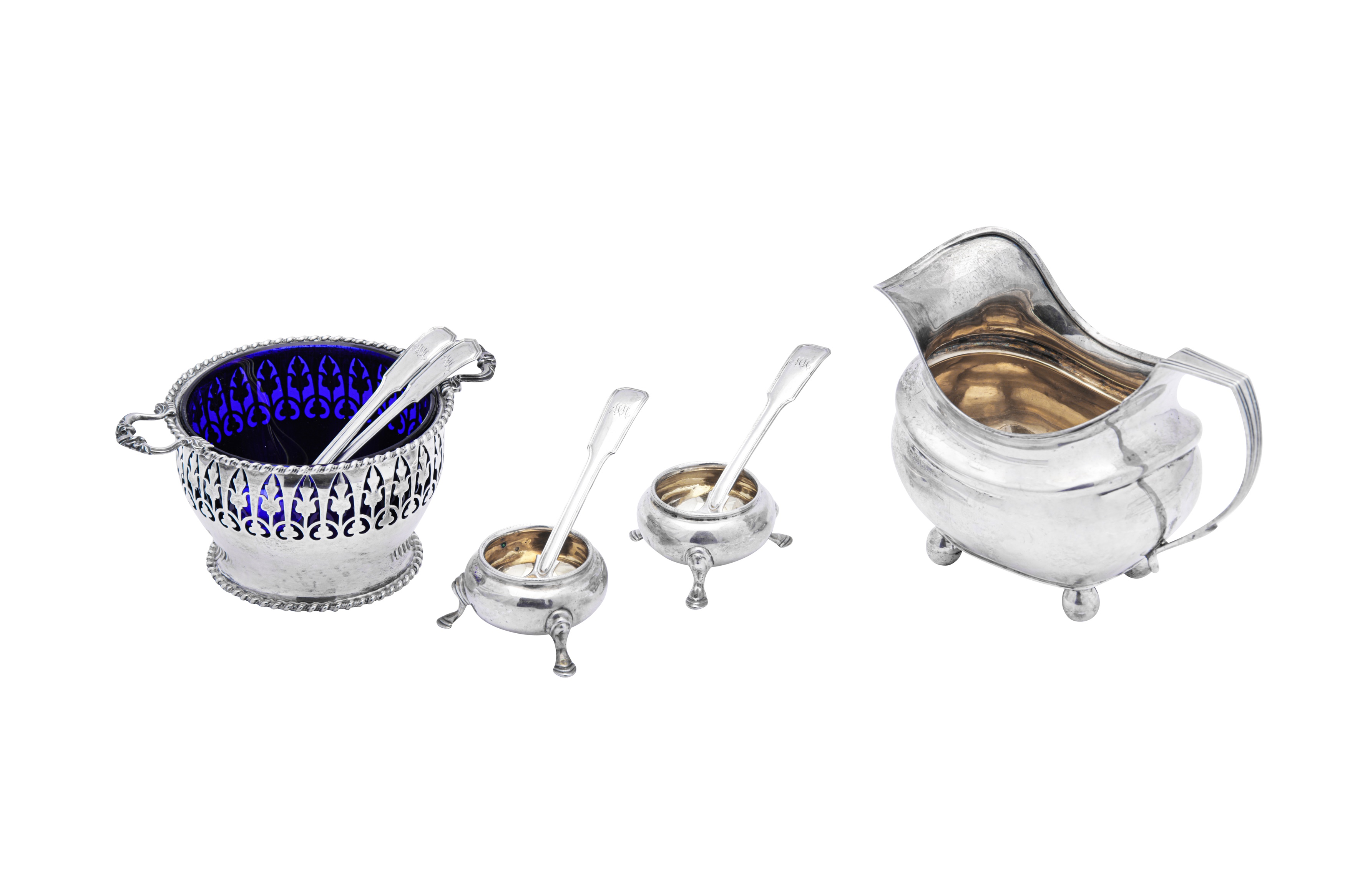 A mixed group of antique sterling silver, including a George III milk jug London 1811 by George