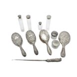 A mixed group of sterling silver dressing table items