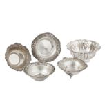 A selection of late 20th century Indian silver confectionery bowls, Bombay circa 1980