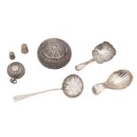 A mixed group – including a Victorian caddy spoon, Birmingham 1850 by James Collins