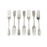 A set of six Victorian sterling silver table forks, London 1838 by William Eaton