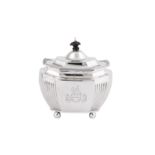 A Victorian sterling silver tea caddy, London 1893, by Goldsmiths & Silversmiths Co overstriking