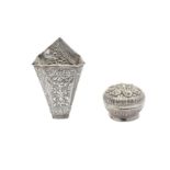 A 20th century Straits Chinese unmarked silver betel leaf holder Malay or Thai circa 1950