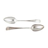 A pair of George III sterling silver serving or small basting spoons, London 1811/13 by Peter and