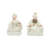 A PAIR OF JACOB PETIT PORCELAIN FIGURAL CONTAINERS IN THE FORM OF A SEATED SULTAN AND SULTANA