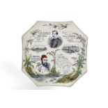 A COMMEMORATIVE STAFFORDSHIRE POTTERY DISH FOR THE CONGO RELIEF EXPEDITION OF 1887