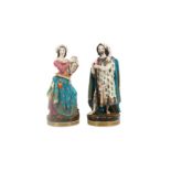 A PAIR OF FRENCH POLYCHROME-PAINTED PORCELAIN FIGURAL SCENT BOTTLES