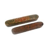 TWO LACQUERED PAPIER-MÂCHÉ PEN CASES (QALAMDAN)