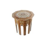 λ A MOTHER-OF-PEARL AND TORTOISE SHELL-INLAID OCCASIONAL TABLE WITH TUGHRA