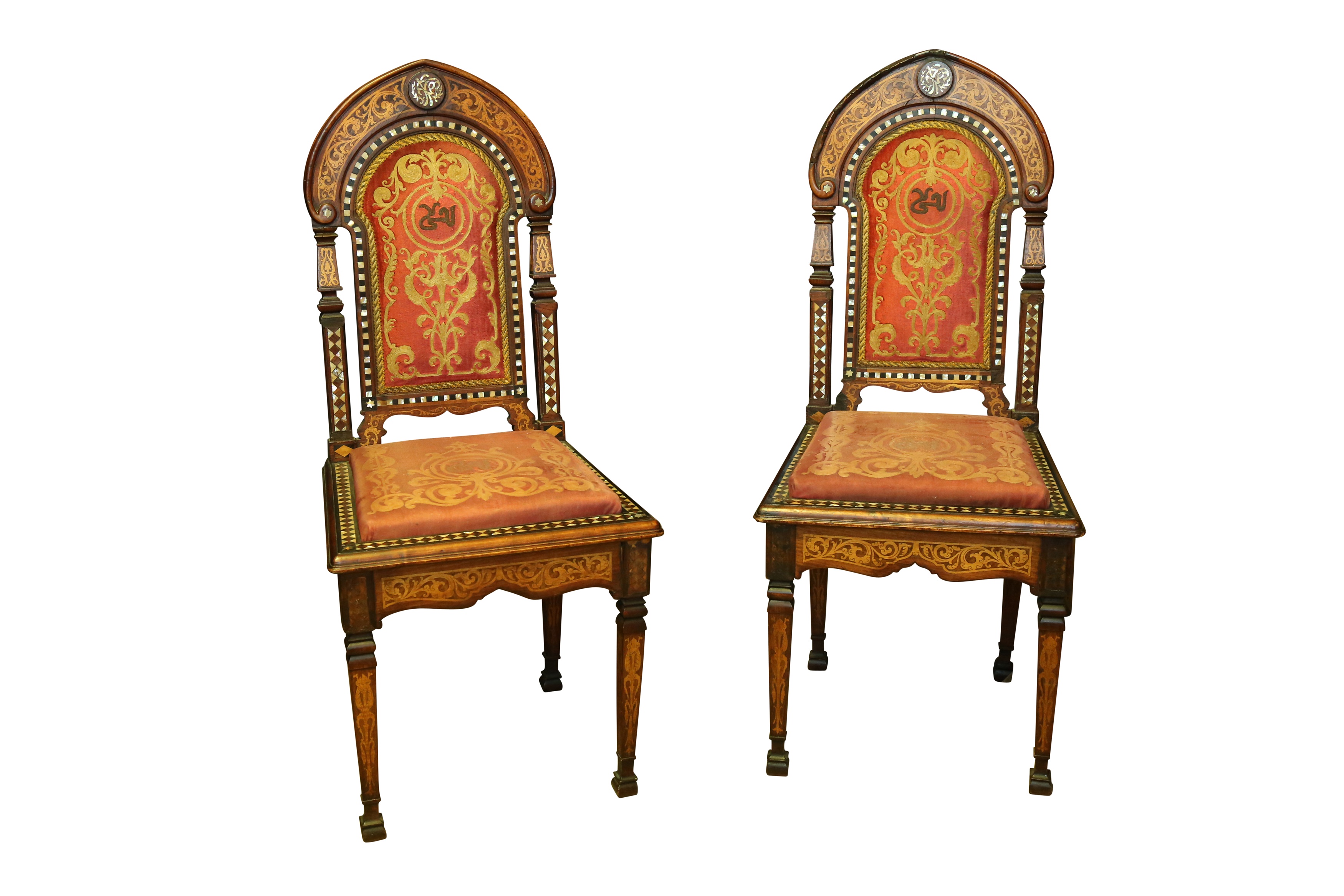 λ A SET OF MOTHER-OF-PEARL-INLAID WOODEN CHAIRS AND TABLE MADE FOR THE EXPORT MARKET - Image 5 of 8