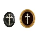 λ TWO MOTHER-OF-PEARL-INLAID CRUCIFIXES