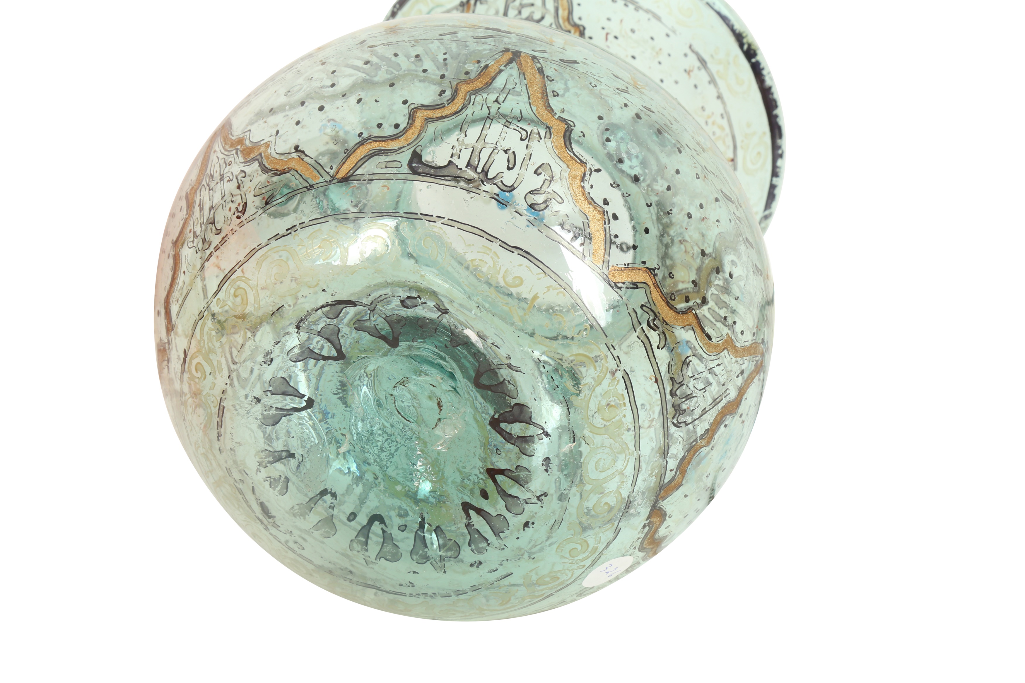 A MAMLUK-REVIVAL ENAMELLED CLEAR GREEN GLASS MOSQUE LAMP - Image 3 of 4