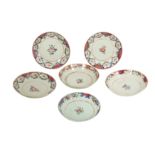 SIX CHINESE 'FAMILLE ROSE' POLYCHROME-PAINTED PORCELAIN SAUCERS MADE FOR THE IRANIAN EXPORT MARKET