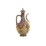 AN HUNGARIAN ZSOLNAY PECS ISLAMIC-STYLE POTTERY EWER